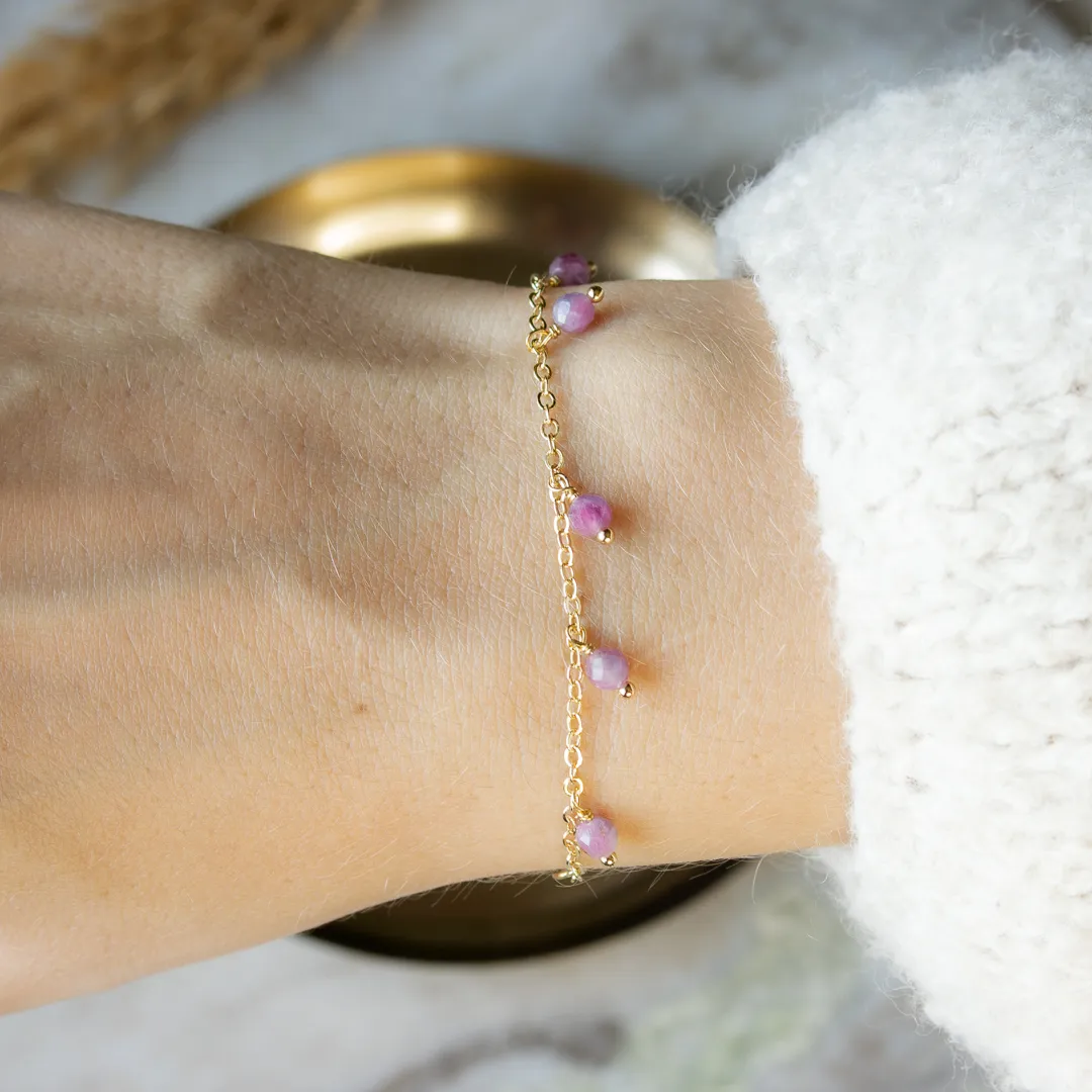 Rosa Turmalin armband (guldpläterad)